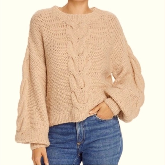 Eleven Six Alpaca Wool Blend Cropped Cable Knit Sweater - Picture 3 of 9